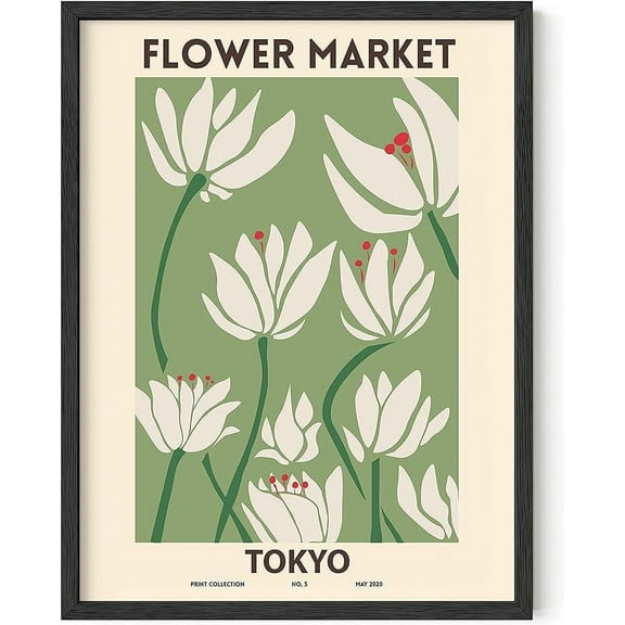 HAUS AND HUES Flower Prints Framed, Matisse Prints Framed, Flower Framed Wall Art, Henri Matisse Print, Minimalist Wall Art Framed, Flower Market Poster, Flower Poster (Black, 12x16)