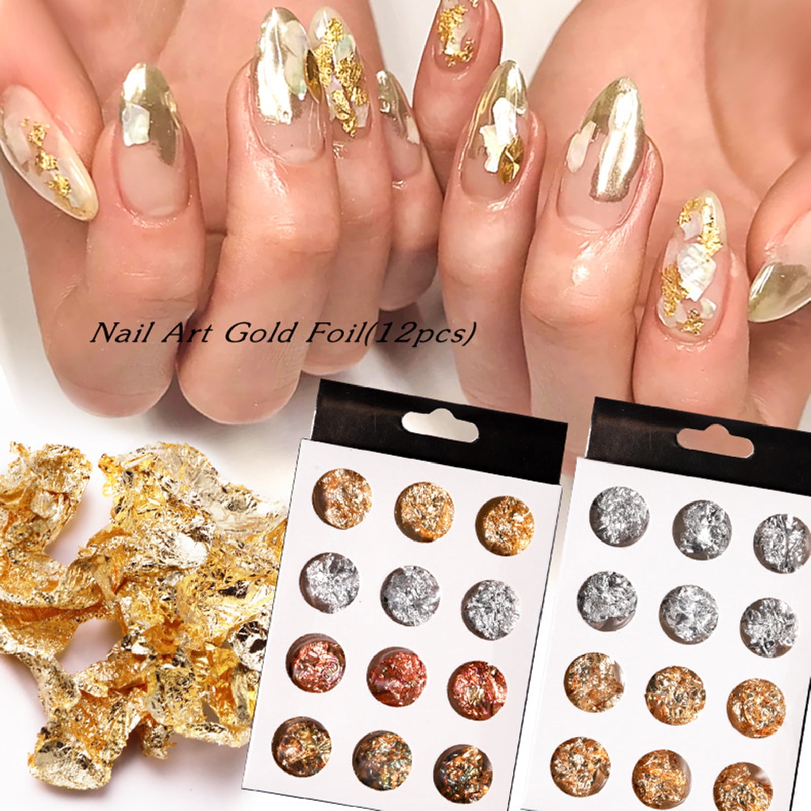 Bigstone 12Pcs/Set Nail Foils Ultra Thin Easy to Stick Lightweight Gold Nail  Foil Sequin Flakes for Manicure 
