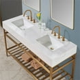 thumbnail image 3 of Merano 60" Double Stainless Steel Vanity Console in Brushed Gold with Aosta White Stone Countertop and Mirror, 3 of 6