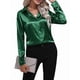 thumbnail image 3 of Blusas de Satén para Mujer, Informales, de Larga, con Botones, Elegantes, para Trabajo y Negocios Verde Oscuro L, 3 of 9