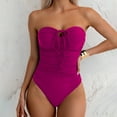 thumbnail image 5 of Women Strapless Bathing Suits Ruched Halter Bandeau One Piece Swimsuit for Women Ruched Tummy Control Bathing Suit Push Up Slimming Swimwear Women's Solid Color Pleated Bandeau Swimsuit With Front Ti, 5 of 9