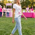 thumbnail image 4 of Domzest Womens V Neck T Shirt Breast Cancer Awareness Survivor Never Give Up Pink Ribbon Graphic Tee Casual Short Sleeve Tops Watermelon Red XL, 4 of 6