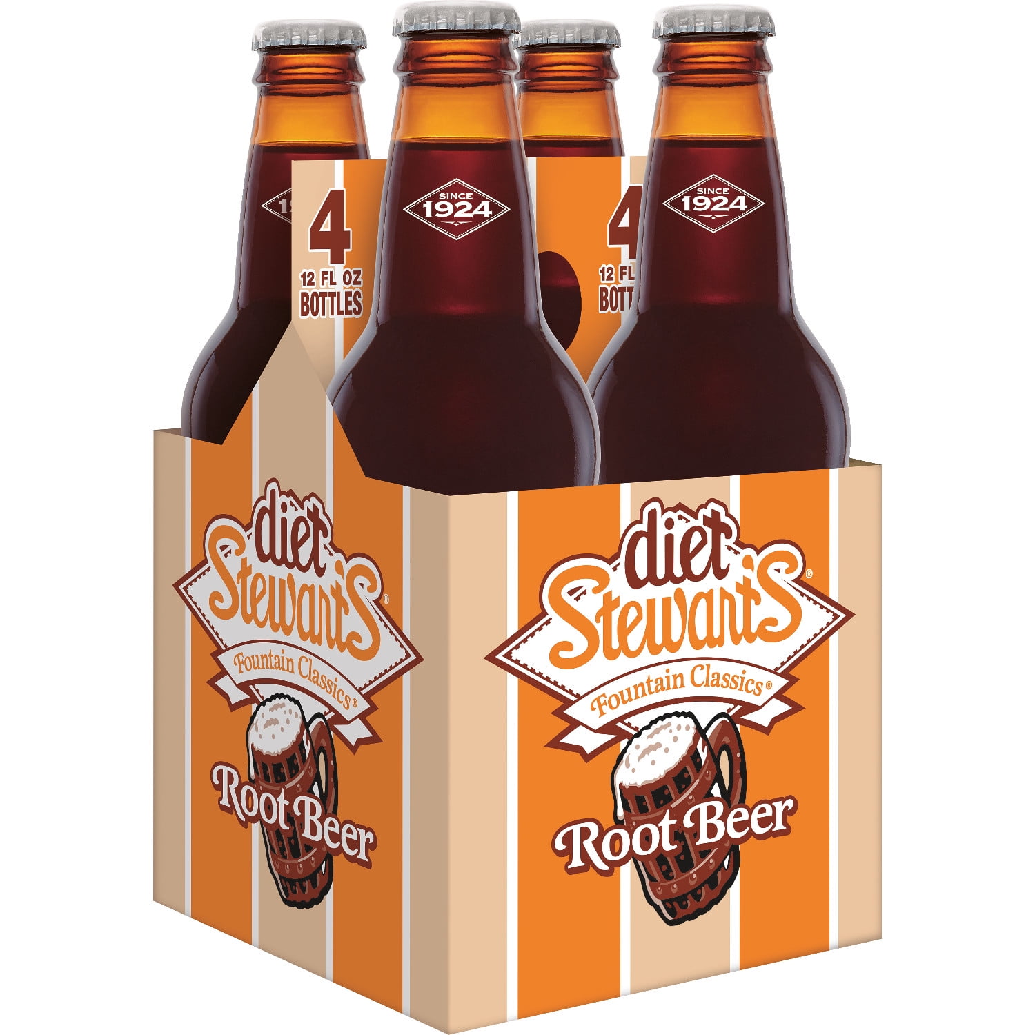 Diet Stewart's Root Beer Soda, 12 fl oz glass bottles, 4 Pack