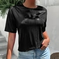 thumbnail image 2 of Womens Summer Tops Loose Fit Metallic Round Neck Short Sleeve T-Shirt Fashion Solid Color Casual Oversize Shirts (Black 2XL), 2 of 6