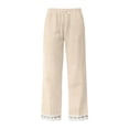 thumbnail image 5 of VEKDONE Women's Straight Trousers with Pockets High Waist Drawstring Loose Fit Anlke Pants Fashion Lace Trim Hem Long Pants Beige XXL, 5 of 5