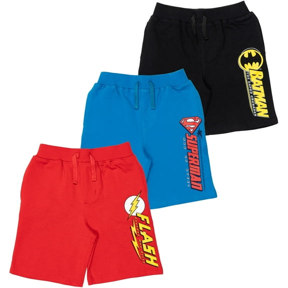 DC Comics Justice League Batman Superman The Flash Big Boys French Terry 3 Pack Shorts Toddler to Big Kid