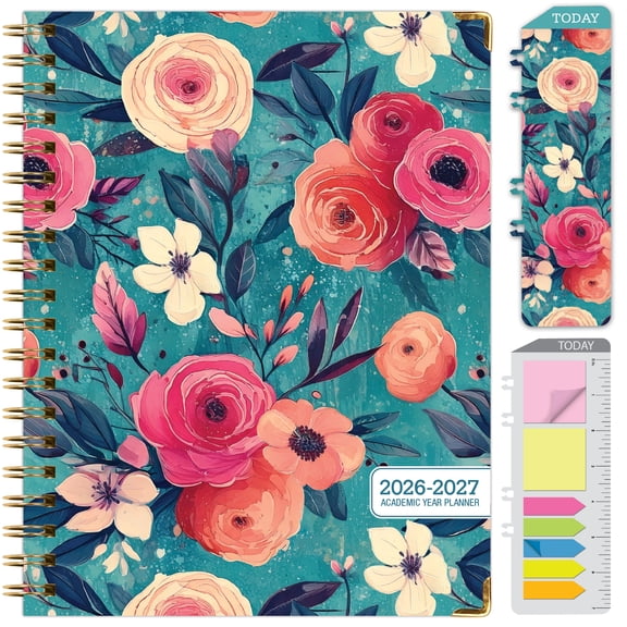 2026-2027 Excello Brands 8.5" x 11" Academic Year Hardcover Fashion Planner, Weekly/Monthly, 14 Month, Teal Floral