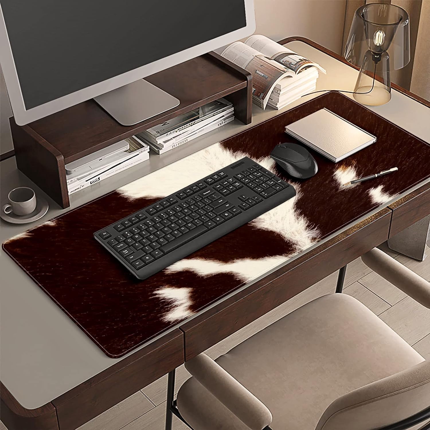 Real Cowhide Western Desk Mat, Desk Accessory, Cute Workspace, Trendy Workspace, Trendy, 35.4x15.7in Large Gaming Mouse Pad, Cute Desk Topper, Pretty Desk Pad