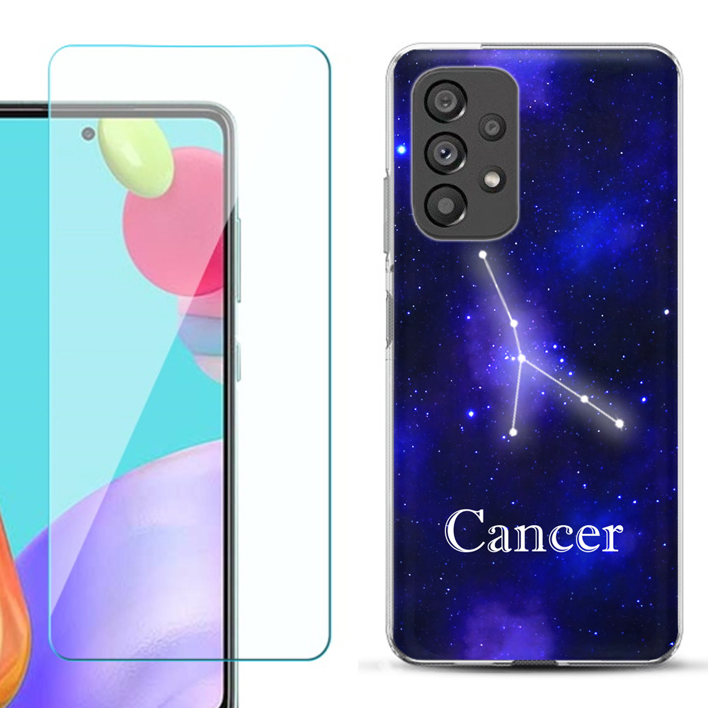 Slim-Fit Fashion Phone Case for Samsung Galaxy A53 5G, with Tempered Glass Screen Protector, by OneToughShield ® - Zodiac / Cancer