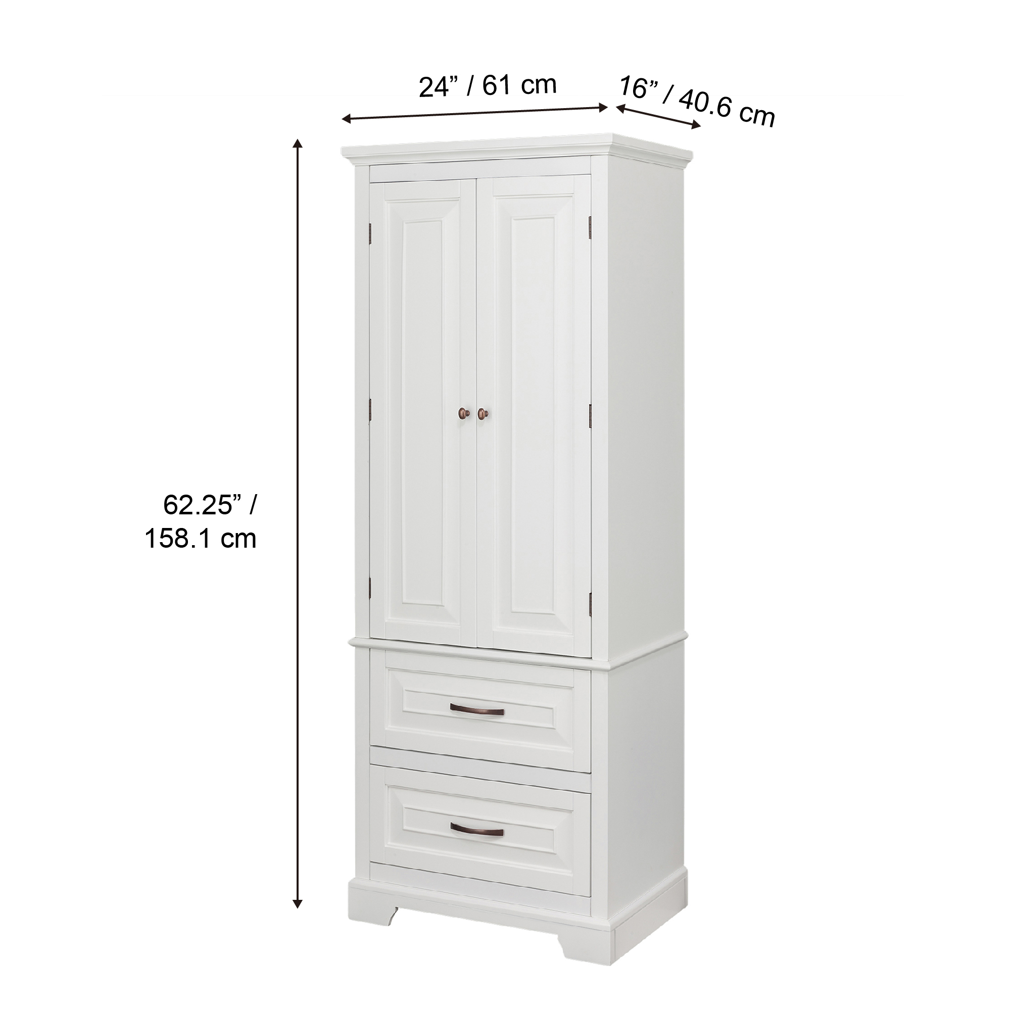 Teamson Home St. James Wooden Linen Tower Cabinet with 2 Drawers, White ...