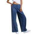 thumbnail image 3 of MIXUE Jeans For Women Solid Color Fashionable Low Waist Denim Pants Elastic Waist Stylish Trousers Sportswear,Blue,M, 3 of 9