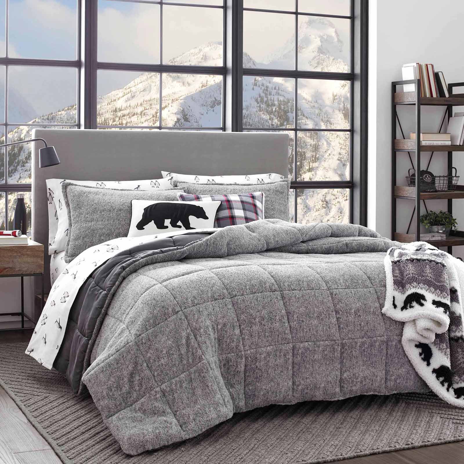 Eddie Bauer Normandy Grey King Comforter Set - Reversible Plaid Design, Brushed Micro-Suede, Includes 2 Shams