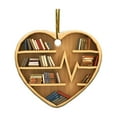 thumbnail image 3 of Adornos de corazón para amantes de los libros, letreros de estantería, decoración colgante reversible, regalo de Navidad para familia y ella, decoración de pared única, marco de metal, 3 of 9