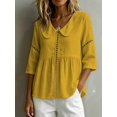 thumbnail image 4 of Women's Doll Collar Eyelet 3/4 Sleeve Peplum Blouse Yellow L, 4 of 7