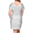 thumbnail image 2 of Sequin Dress Plus Size V-Neck Ruched Sleeve Sparkle Glitter Evening Stretchy Mini Bodycon Dresses, Silver, XX-Large, 2 of 3