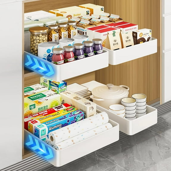 OKKEAI 1-Shelf Expandable Kitchen Pantry Cabinet Organizer, Bathroom Cabinet Organizer, 4 Count