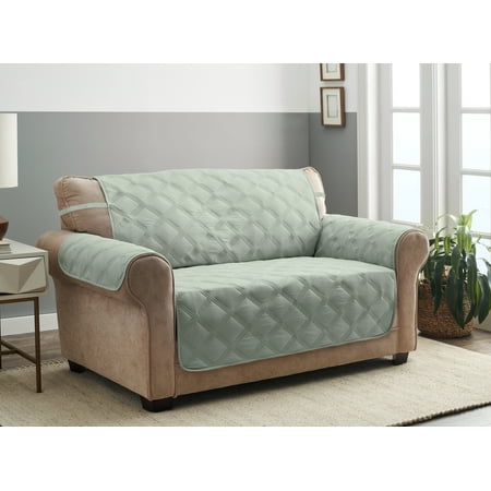 UPC: 0849203054324 | Innovative Textile Solutions 1-piece Hampton Diamond Secure Fit Loveseat Furniture Cover Celadon