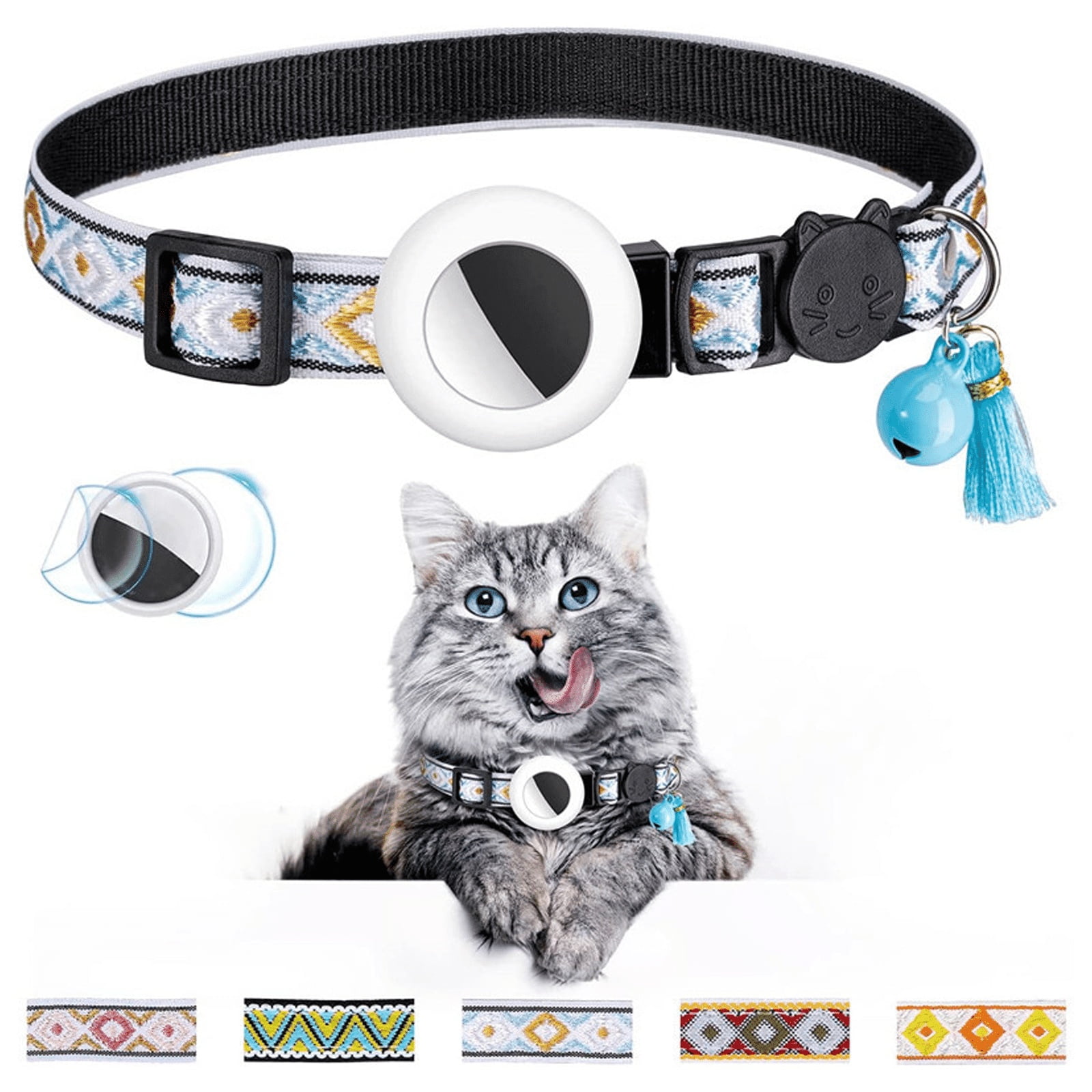 GASTROPOD Dog Collar with AirTag Holder Safety Breakaway Buckle Adjustable Soft Nylon Pet Collar for Small Dogs Geometric