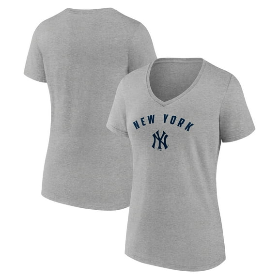 Women's Heather Gray New York Yankees Core Wahconah V-Neck T-Shirt