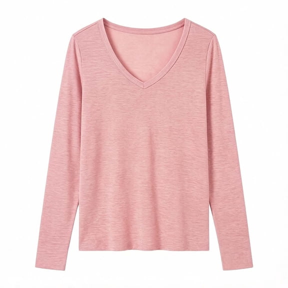 Bainana Long Sleeve Tshirts For Womens Solid Color V Neck Fall Tops Lightweight Breathable Ladies Casual Wear Outfits Size L