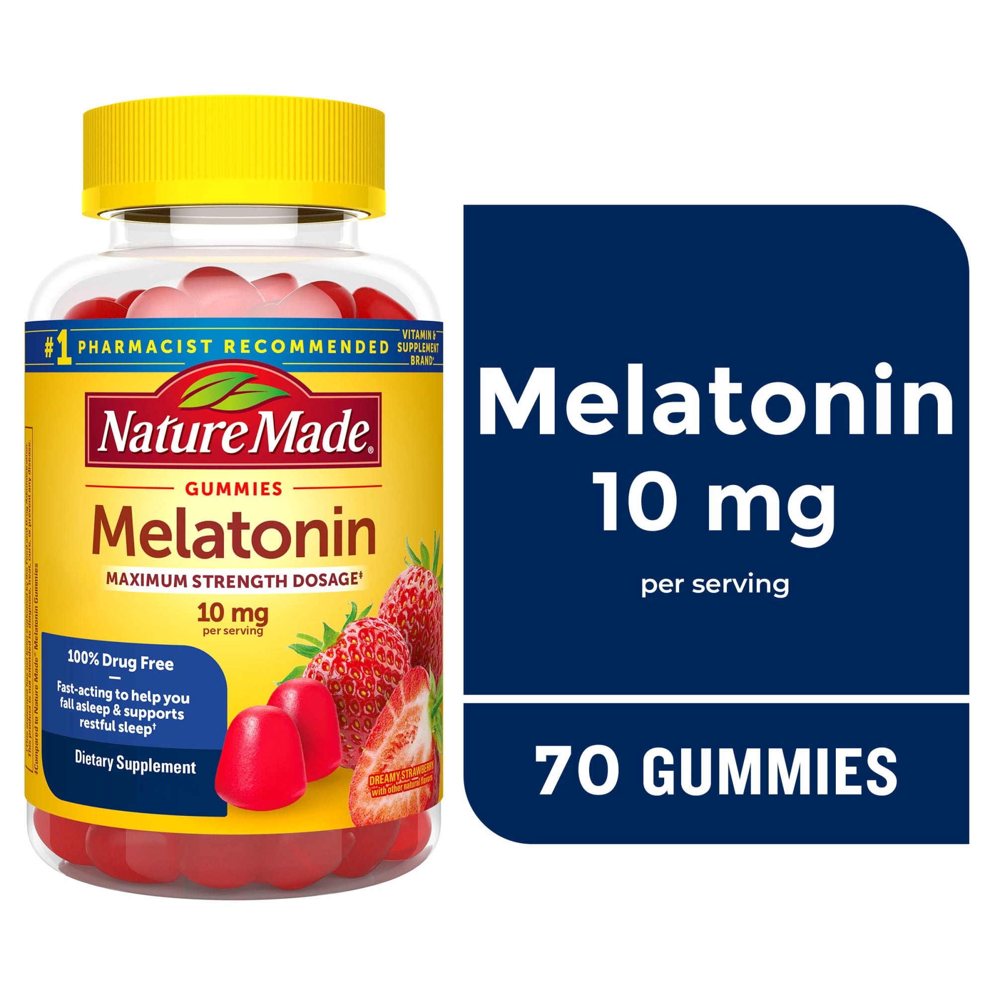 Nature Made Melatonin 10 mg Gummies, 70 Count of Melatonin Gummies for Supporting Restful Sleep