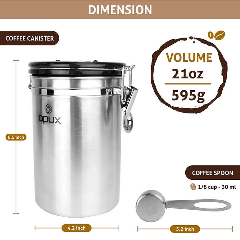 OPUX Coffee Canister, Stainless Steel Airtight Coffee Container with Scoop, Coffee Storage for Coffee Beans, Ground, Tea with Co2 Valve and Date  Tracker