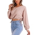 thumbnail image 4 of INSPIRE CHIC Drawstring Hem Shirt for Women's Waffle Knit Casual Long Sleeve V Neck Tops Pink XL, 4 of 5