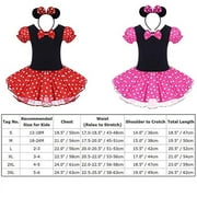 KAWELL Toddler Girls Polka Dot Tutu Dress with Ear Headband, Kids Character Inspired Costume Outfit for Halloween, Theme Park, Birthday Party, Child 12-18 Months