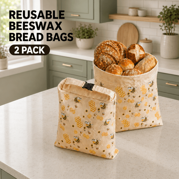 VBNDMAW 2 Pack Beeswax Bread Bags for Homemade Bread Sourdough, Reusable Cotton Linen Bread Storage Bags with Removable Liner,13 x 17 in