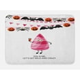 thumbnail image 1 of Halloween Bath Mat, Funny Candy on Stripes with Hanging Pumpkin Spider Flag Ornaments, Plush Bathroom Decor Mat with Non Slip Backing, 29.5" X 17.5", Pink Vermilion Dark Grey, by Ambesonne, 1 of 2