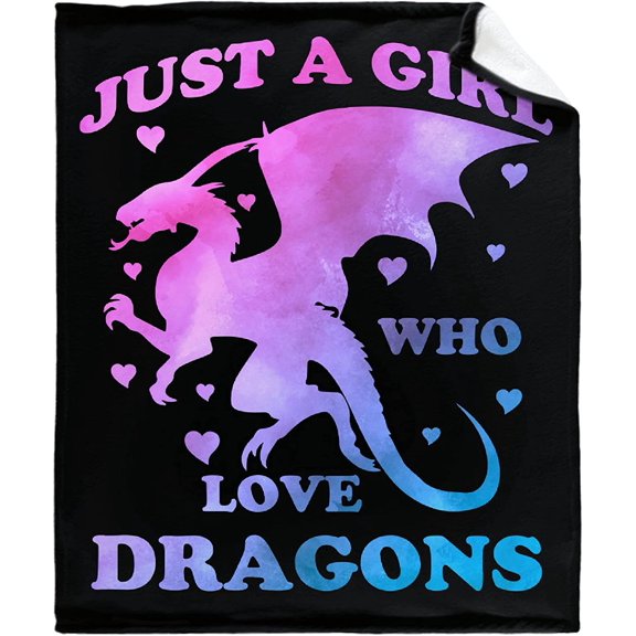 Just A Girl Who Loves Dragons Blankets for Couch Sofa Bed Fleece Throw Blanket Super Soft Lightweight Warm Gift for Kids Women Indoor Home Decor 40"x30" for Pets
