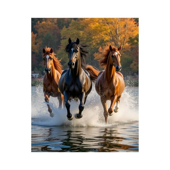 Paint by Numbers Kit for Adults, Horses Galloping Water Autumn Scene Paint by Numbers, Easy Paint by Numbers Kit for Adults Beginner, DIY Adult Paint by Number Kits on Canvas, Home Decor