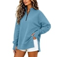 thumbnail image 3 of Women Sweatshirt Sevevn Quarter Zip Stand Collar Oversized Tunic Fit Fleece Fabric Side Slit Thumb Hole Long Sleeve For Daily Casual Lounging Wear, 3 of 9