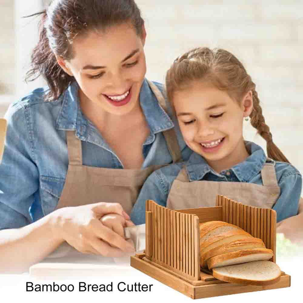 Bread Slicers for Homemade Bread Cakes,100% Organic Bamboo Bread Slicing  Guide, Compact Foldable Bread Cutter Guide, Enhanced Bamboo Wooden Bagel  Slicer 