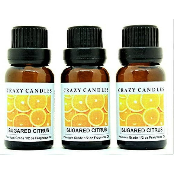 Crazy Candles Sugared Citrus 3 Bottles 1/2 Fl Oz Each (15ml) Premium Grade Scented Fragrance Oil (Rich Citrus Blend with Sugar Cane)