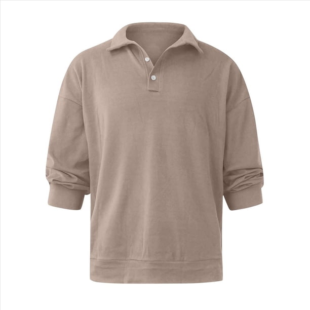 Camisas de Punto para Hombre, Camisas Casuales de Larga, Camisas Clásicas con Botones, Camisas de Golf Caqui XL