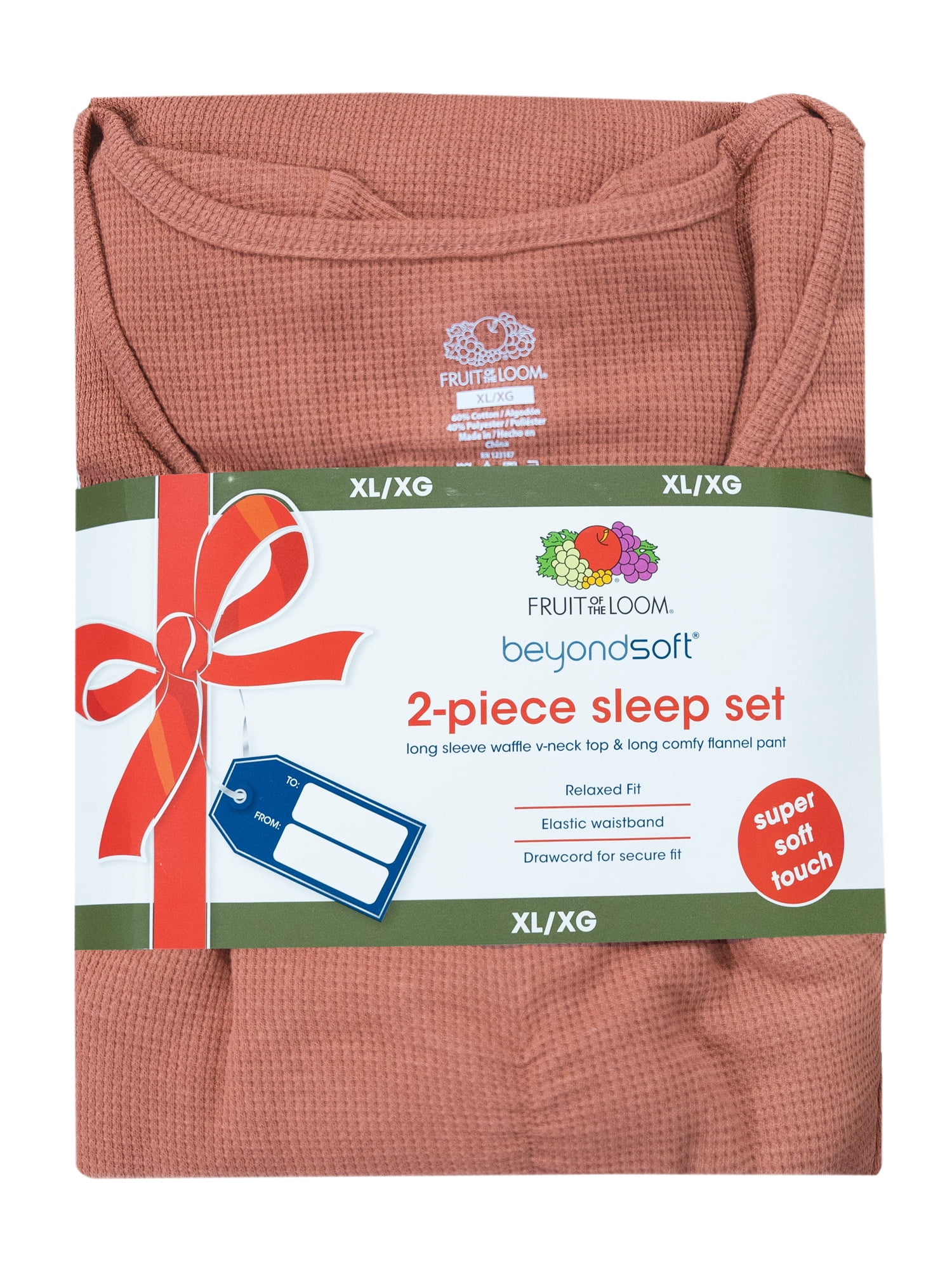 Fruit of the Loom Women's Beyond Soft Long Sleeve Waffle Top and Flannel Bottom Pajama Set, Sizes S-4X