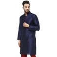thumbnail image 5 of SKAVIJ Men's Tunic Top Art Silk Long Kurta Indian Wedding Casual Shirt Large Blue, 5 of 6