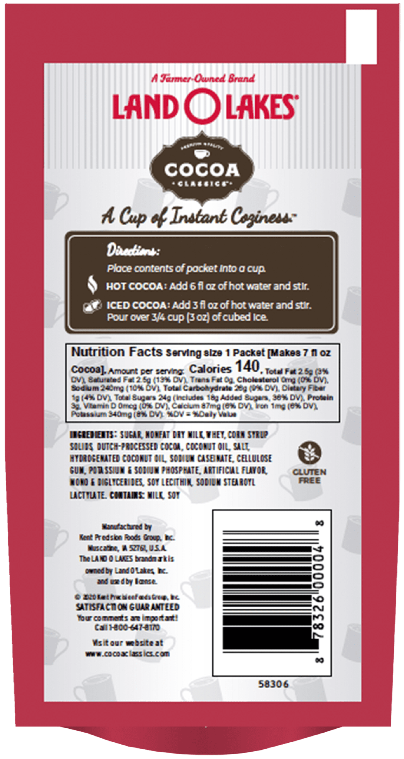 (6 pack) Land O Lakes Cocoa Classics Raspberry Hot Chocolate Mix, Nonfat Milk, Gluten Free, Kosher Dairy, 1.25 oz Packet
