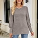 thumbnail image 3 of Jersey de manga larga para mujer, Top con cuello redondo y puños con botones, blusa holgada y cómoda para mujer, Top caqui L, 3 of 7