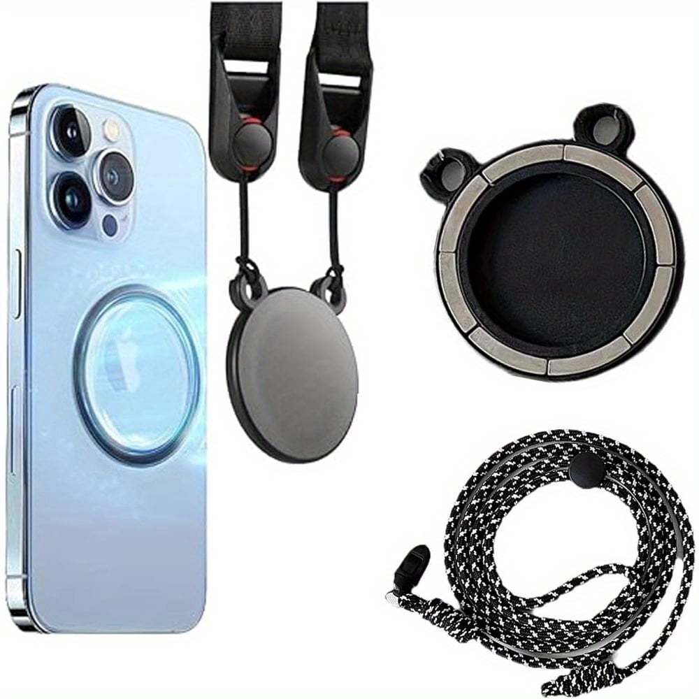Magnetic Phone Lanyard with Adjustable Nylon Neck Strap and Iron Sheets Secure Clip for Smartphones Hands Free Phone Holder Adjustable Strap Flexible Wear Strong Magnetic Attachment