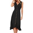 thumbnail image 2 of Homenesgenics Plus Size Dresses Women's Spring And Summer Solid V-neck Sleeveless Single Breasted Waist Closed Back Dress, 2 of 9