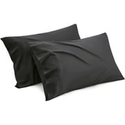 Cooling Pillow Cases Queen - Grey Viscose from Bamboo Pillowcase Set of 2, Cool Silk Pillowcases, Soft Chill & Breathable Pillow Covers with Envelope Closure, Gift for her, 20x30 inches Black