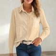 thumbnail image 2 of larppty Button Down Dress Shirts for Women Lapel Solid Sequins Patchwork Long Sleeve Wrinkle Free Blouse Work Cocktail Tops（Yellow， M）, 2 of 8