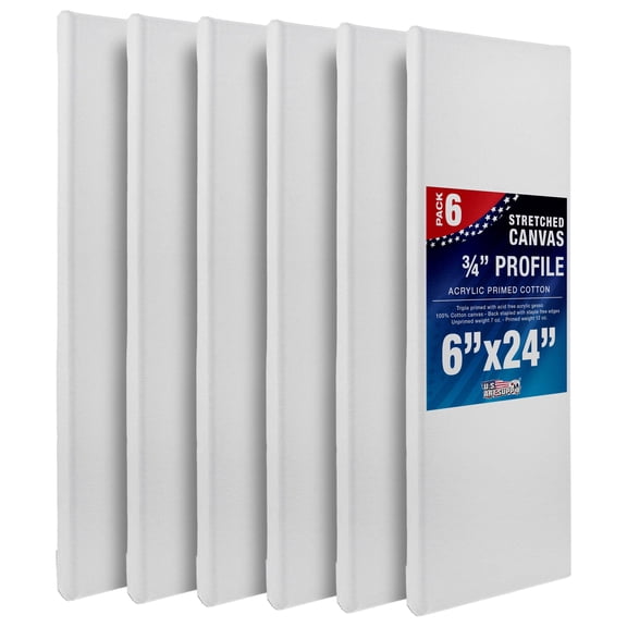 U.S. Art Supply 6 x 24 inch Stretched Canvas 12-Ounce Triple Primed, 6-Pack - Professional Artist Quality White Blank 3/4" Profile, 100% Cotton, Heavy-Weight Gesso - Acrylic Pouring, Oil Painting