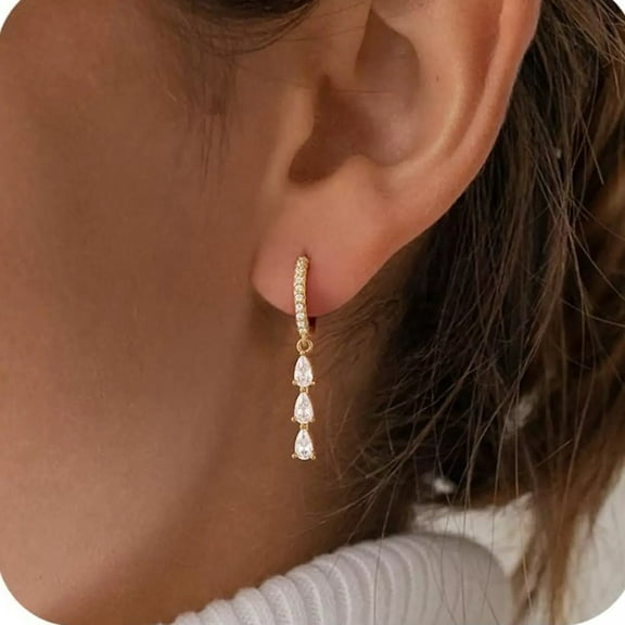 ZSPERKLA 14K Gold Plated Convertible Link Earrings for Women Paperclip Square Chain Link Dangle Hoops Earrings Rhinestone Drop Dangle Earrings Jewelry Gifts