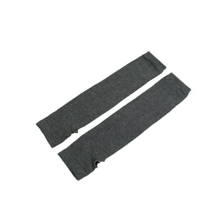 Women Thumbhole Elbow Length Fingerless Arm Warmers Gloves Gray Pair