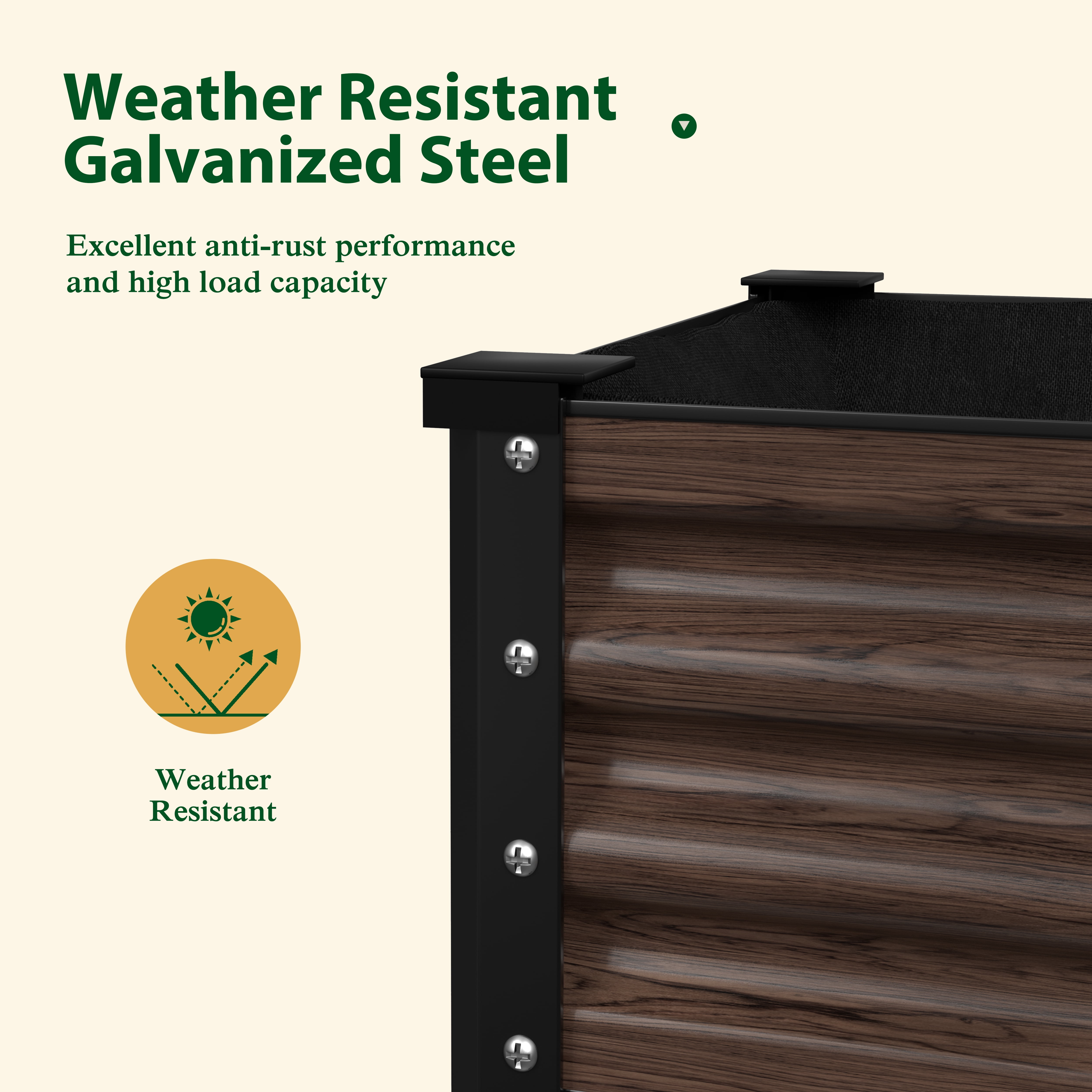 VEIKOUS 48"L×23"W×32"H Galvanized Steel Raised Garden Bed W/Drainage, Liner & Corner Protectors, Rustic