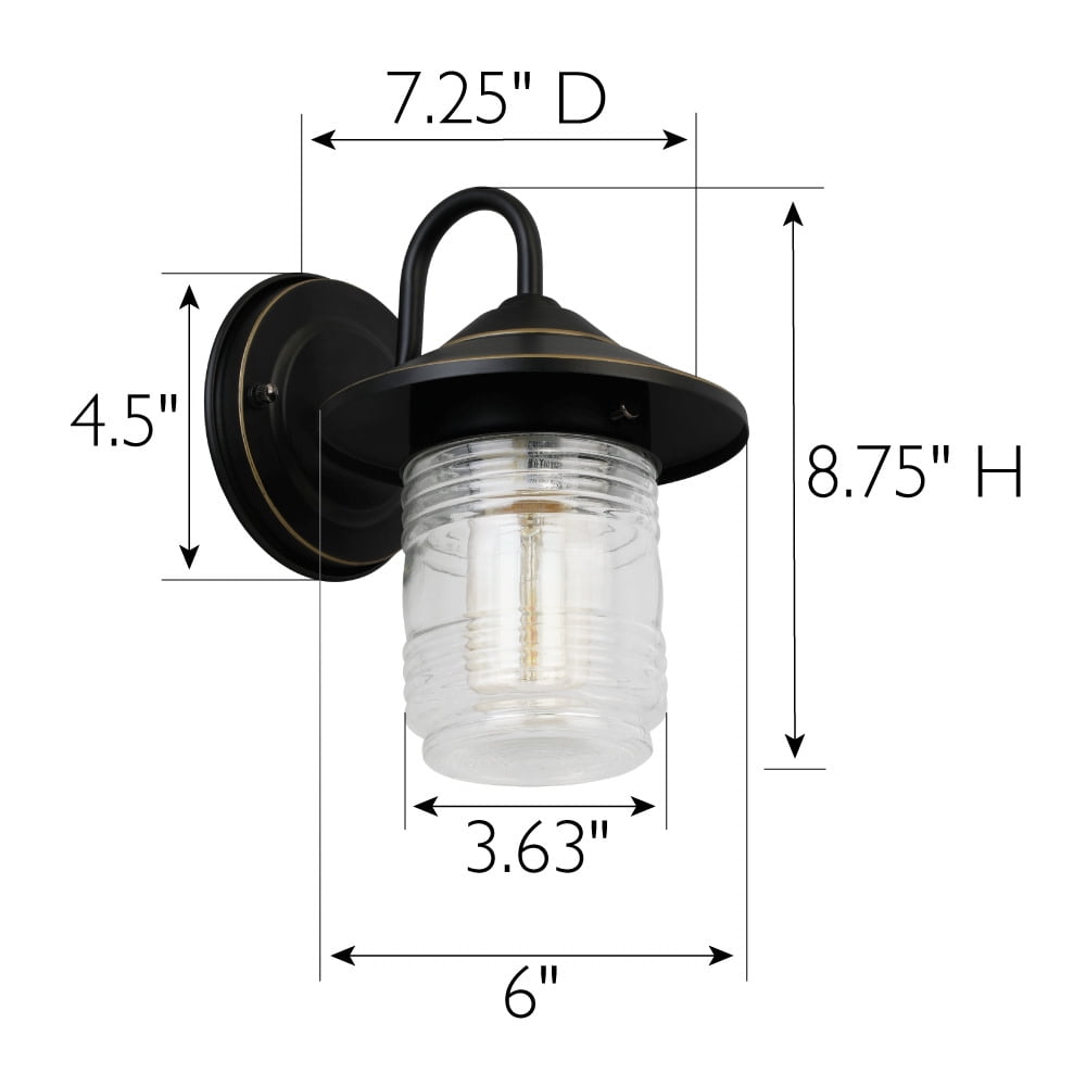 Design House Jerome Jelly Jar Indoor/Outdoor Dimmable Wall Light for Entryway and Patio, Oil Rubbed Bronze
