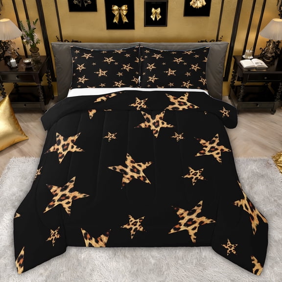 Castle Fairy Leopard Print Stars Print Twin Comforter Sets,Old Fashion Bedding Set